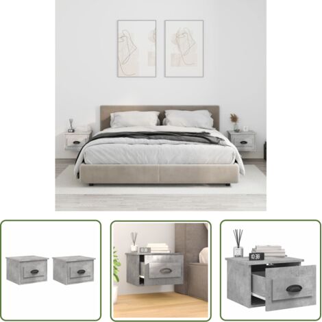 The Living Store Tables de chevet murales 2 pcs gris béton 41,5x36x28 cm - Table De Chevet Murale - Meuble De Chevet Mural - Table De Chevet Flottante - Étagère Murale - Rangement Mural (1/5)