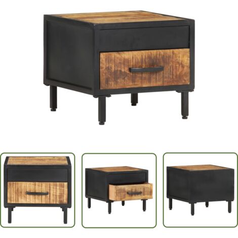 The Living Store Table de chevet 40x40x35 cm Bois de manguier brut - Table De Chevet - Meuble De Chambre - Table De Nuit - Bois De Manguier - Design Industriel (1/5)