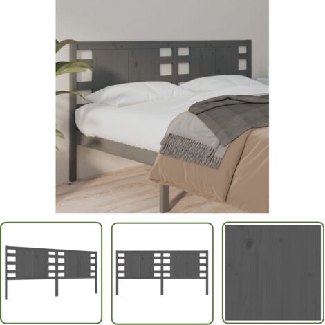 The Living Store Tête de lit Gris 126x4x100 cm Bois massif de pin - Tête De Lit - Literie - Meuble De Chambre - Bois Massif - Tête De Lit En Bois (1/5)