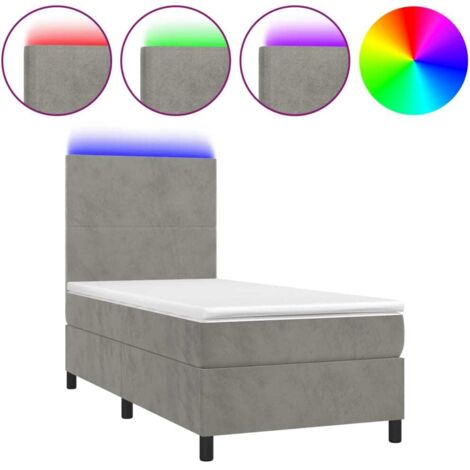 Haute qualité -Sommier tapissier et matelas et LED Gris clair 80x200cm pour Adultes, Adolescents Velours - Solide et Confortable(matelas pas inclus)13943 (1/5)