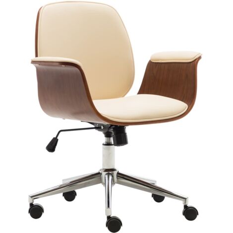 Chaise de Bureau Hauteur Réglable, Ergonomique Siège-Fauteuil avec Accoudoirs Crème Bois courbé et similicuir BGT69846 (1/5)