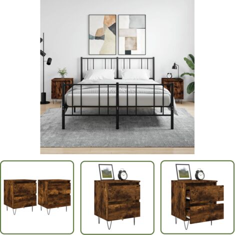 Lot de 2 Tables de chevet Tables de nuit chêne fumé 40x35x50 cm bois ingénierie VGT48093 (1/5)