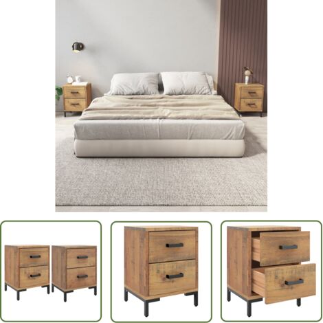 The Living Store Tables de chevet 2 pcs 36x30x45 cm Bois de pin massif - Table De Chevet - Meubles De Chambre - Commode - Armoire De Chevet - Mobilier Vintage (1/5)