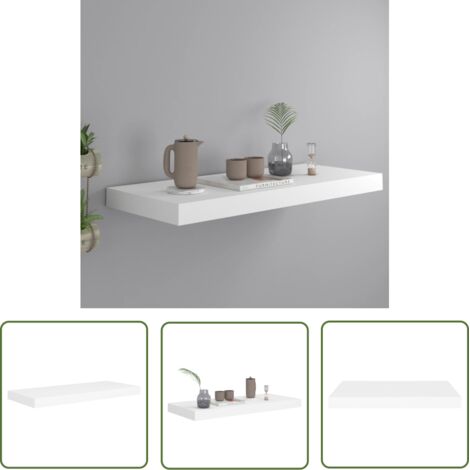 The Living Store Étagère murale flottante blanc 60x23,5x3,8 cm MDF - Étagère Murale - Étagère Flottante - Décoration Murale - Rangement Mural - Meuble Design (1/5)
