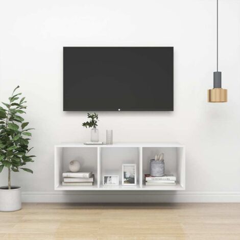 Meuble TV mural, Banc TV, Meuble TV suspendu, Lowboard Blanc 37x37x107 cm Aggloméré YHJ90814 (1/5)