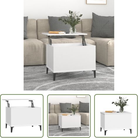 The Living Store Table basse Blanc 60x44,5x45 cm Bois d'ingénierie - Table Basse Blanche - Meuble Salon - Table D'appoint - Design Moderne - Table Relevage (1/5)