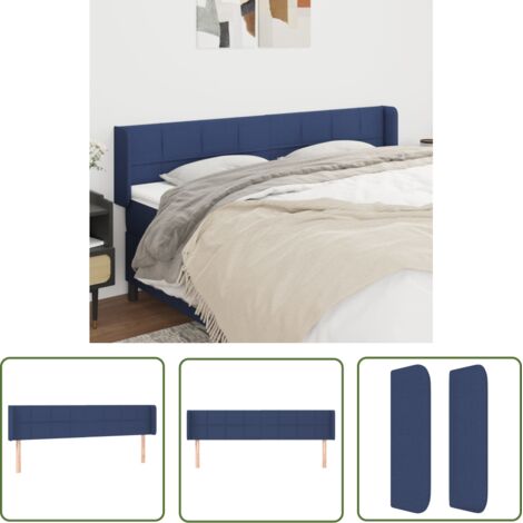 The Living Store Tête de lit avec oreilles Bleu 163x16x78/88 cm Tissu - Tête De Lit - Têtière De Lit - Literie - Meuble De Chambre - Décoration Chambre (1/5)