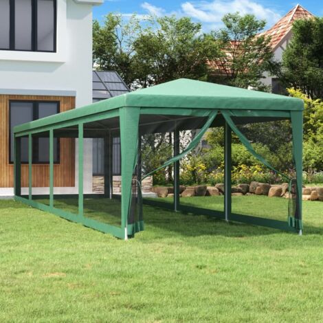 Tente de fête et 10 parois latérales, Tente de réception pliable, Pergola Pavillon Chapiteau Tonnelle de Jardin en maille Vert 3x12 m PEHD FCV90134 (1/5)