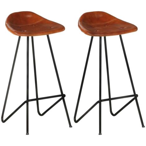 lot de 2 Tabourets de bar Tabourets Haut Chaises de Bar Sièges de Cuisine marron cuir véritable HAV8711 (1/5)