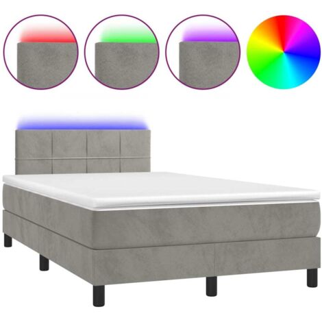Soldes - Couchage Sommier tapissier matelas et LED Gris clair 120x200 cm Velours,design Pratique Deco226026 (1/5)