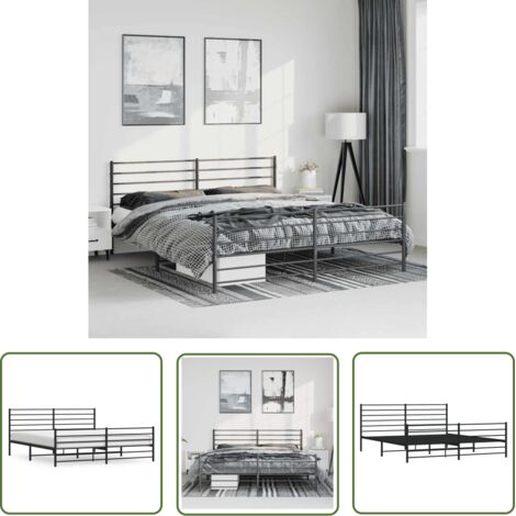 The Living Store Cadre de lit métal sans matelas avec pied de lit noir 183x213cm - Cadre De Lit - Lit Double - Lit Metal - Lit Moderne - Meuble Chambre (1/5)