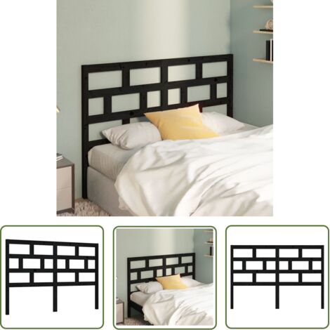 The Living Store Tête de lit Noir 141x4x100 cm Bois massif de pin - Tête De Lit - Meuble De Chambre - Tête De Lit En Bois - Tête De Lit Noire - Décoration Chambre (1/5)