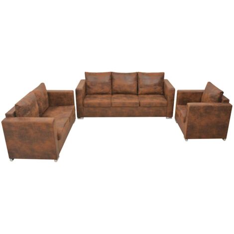 3 pcs Ensemble de canapé, Canapés droit, Canapés relax Moderne pour salon Chambre Cuir daim synthétique MJU8204 (1/5)