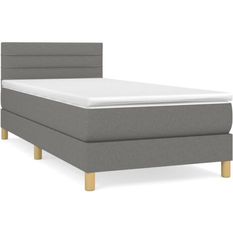 Lit Adulte moderne, Lit à sommier tapissier avec matelas Gris foncé 90x200 cm Tissu GSW62175 BonneVie (1/5)