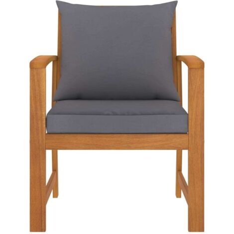 2 pcs Chaises de jardin, Chaises de terrasse, Fauteuils de Relaxationn avec coussin gris foncé Bois d'acacia BGT29242 (1/5)