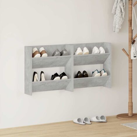 2 pcs Armoires à chaussures,Meubles de Rangement murales Gris béton 60x18x60 cm SDG92964 (1/5)