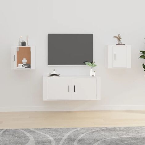 2 pcs Meubles TV muraux, Banc TV, Meuble TV suspendu, Lowboard blanc 40x34,5x40 cm YHJ31705 (1/5)