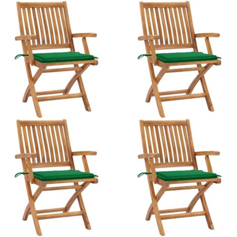4 pcs Chaises pliables de jardin avec coussins, Chaises de jardin à dîner, Fauteuils de jardin Teck solide BGT89428 (1/5)