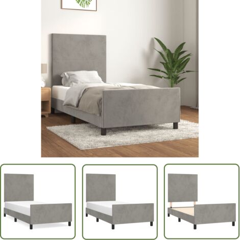 The Living Store Cadre de lit sans matelas gris clair 90x190 cm velours - Lit Plateforme - Lit Double - Lit Capitonné - Cadre Lit - Literie (1/5)