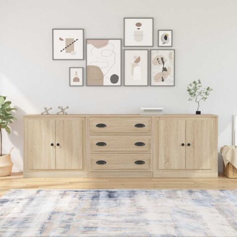 3 pcs Buffets, Meubles de Rangement, Armoires de Cuisine Chêne sonoma Bois d'ingénierie RDS5199 (1/5)