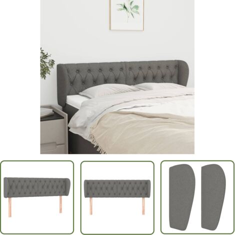 The Living Store Tête de lit avec oreilles Gris foncé 163x23x78/88 cm Tissu - Tête De Lit - Têtière De Lit - Literie - Meuble De Chambre - Mobilier Chambre (1/5)