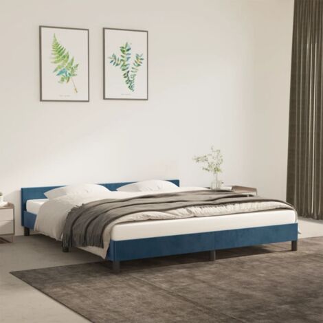 Lit adulte, Cadre de lit avec tête de lit, Structure de lit Bleu foncé 180x200 cm Velours CDE66919 (1/5)