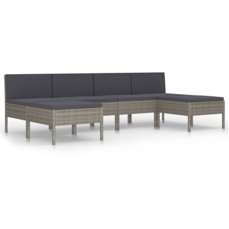 6 pcs Salon de jardin, Ensemble table et chaises de jardin, Meuble de jardin avec coussins Résine tressée Gris MKW237445 (1/5)