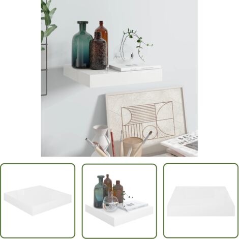 The Living Store Étagère murale flottante Blanc brillant 23x23,5x3,8 cm MDF - Étagère Murale - Étagère Flottante - Décoration Murale - Rangement Mural - Meuble Blanc (1/5)