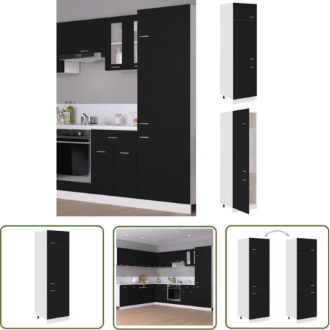 The Living Store Armoire réfrigérateur Noir 60x57x207 cm Bois d'ingénierie - Armoire Réfrigérateure - Meuble De Cuisine - Rangement Cuisine - Armoire Noire - Armoire Bois D'ingénierie (1/5)