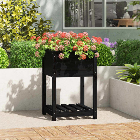 Jardinière, Pot de fleurs avec étagère Noir 54x54x81 cm Bois massif de pin BVM88006 (1/5)
