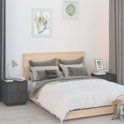 Lot de 2 Tables de chevet  Tables de nuit Gris 40x34x45 cm Bois de pin massif VGT17868 (1/5)