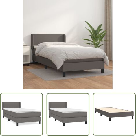 The Living Store Sommier à lattes de lit avec matelas Gris 100x200 cm Similicuir - Lit Tapissier - Lit Plateforme - Matelas À Ressorts Ensachés - Literie - Chambre À Coucher (1/5)