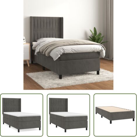 The Living Store Sommier à lattes de lit avec matelas Gris foncé 100x200 cm - Lit Plateforme - Lit Velours - Lit Double - Literie - Chambre À Coucher (1/5)