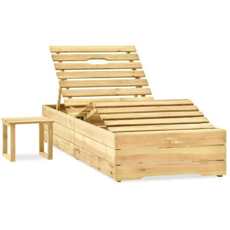 Bain de soleil avec table et coussin Moderne - Transat - Fauteuil de jardin relax - Pin imprégné Chic-709717 (1/5)
