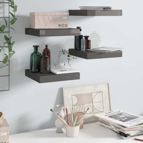 Lot de 4 Étagère murale flottante Armoire murale Meuble Étagère Gris brillant 23x23,5x3,8 cm MDF 72100 (1/5)