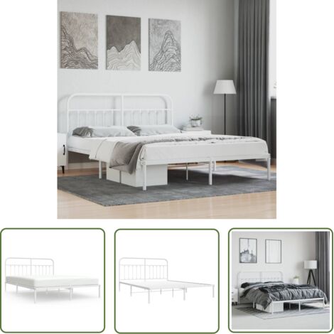 The Living Store Cadre de lit métal sans matelas et tête de lit blanc 180x200 cm - Cadre De Lit - Lit Double - Lit Metal - Lit Blanc - Meuble Chambre (1/5)