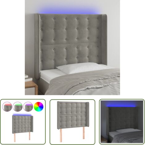 The Living Store Tête de lit à LED Gris clair 103x16x118/128 cm Velours - Tête De Lit Led - Tête De Lit Velours - Tête De Lit Moderne - Éclairage Led - Têtière De Lit (1/5)