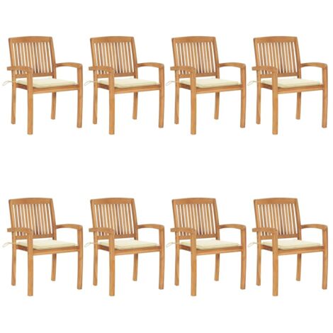 8 pcs Chaises de jardin empilables avec coussins, Fauteuils Extérieur, Sièges confortable Teck solide BGT32243 (1/5)