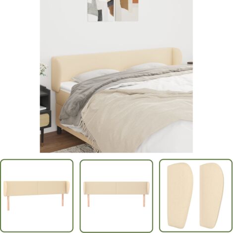 The Living Store Tête de lit avec oreilles Crème 183x23x78/88 cm Tissu - Tête De Lit - Têtière De Lit - Literie - Meuble De Chambre - Décoration Chambre (1/5)