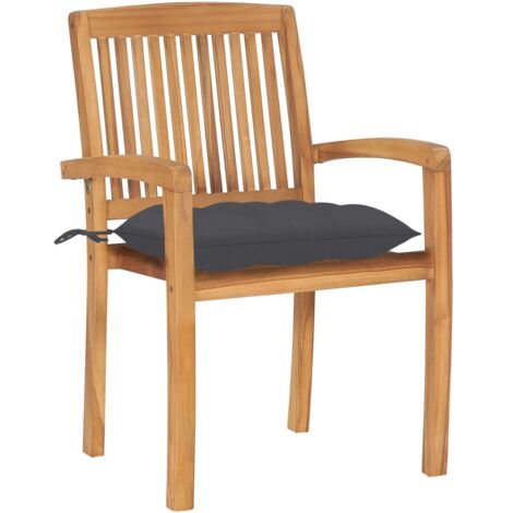 2 pcs Chaises de jardin, Chaises de terrasse, Fauteuils de Relaxationn avec coussins anthracite Bois de teck BGT29321 (1/5)