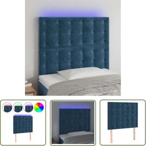 The Living Store Tête de lit à LED Bleu foncé 100x5x118/128 cm Velours - Tête De Lit Led - Tête De Lit Velours - Tête De Lit Moderne - Éclairage Led - Têtière De Lit (1/5)