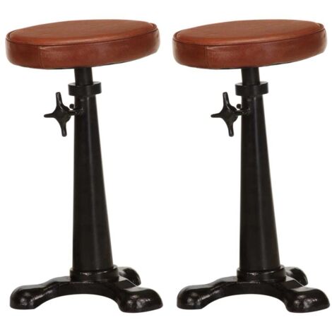 lot de 2 Tabourets de bar Tabourets Haut Chaises de Bar Sièges de Cuisine marron cuir véritable et fonte HAV6610 (1/5)