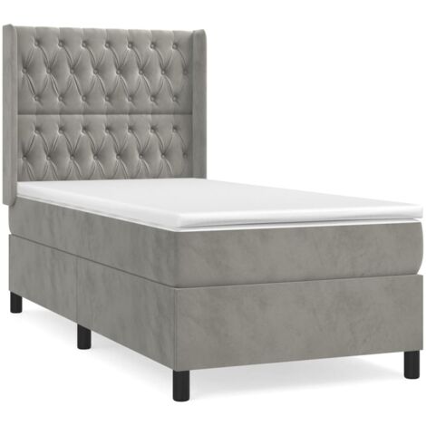 Haute qualité -Lit à sommier tapissier et matelas Gris clair 80x200 cm pour Adultes, Adolescents Velours - Solide et Confortable(matelas pas inclus)16925 (1/5)