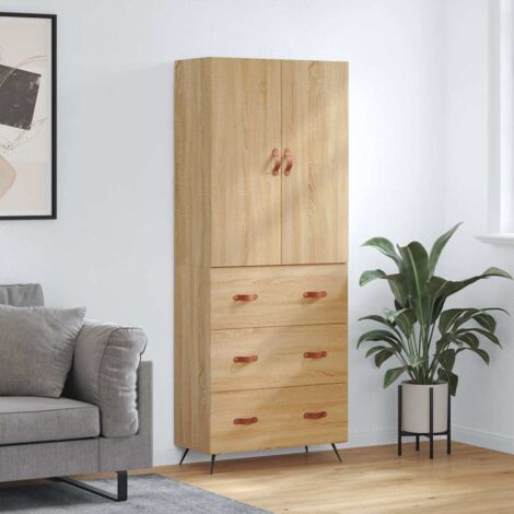 Buffet haut, Meuble de Rangement, Armoire de Cuisine Chêne so69,5x34x180 cm Bois d'ingénierie NKK69585 (1/5)