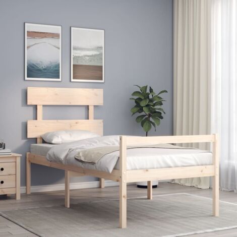 Lit simple-90x200 cm Cadre de lit avec tête de lit, Lit adulte et enfants bois massif CDE59927 (1/5)