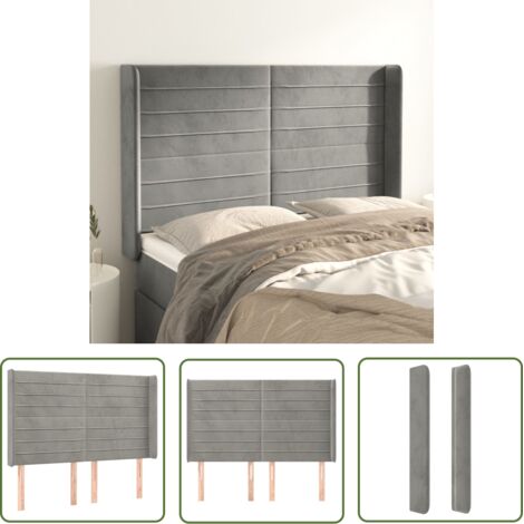 The Living Store Tête de lit avec oreilles Gris clair 147x16x118/128 cm Velours - Tête De Lit - Tête De Lit Velours - Literie - Meubles Chambre - Meuble Chambre (1/5)