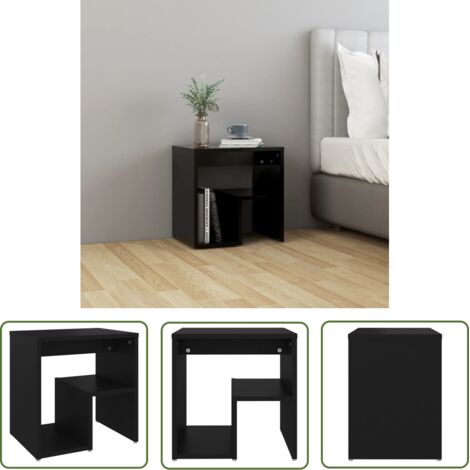 The Living Store Table de chevet noir 40x30x40 cm bois d'ingénierie - Table De Chevet - Meuble De Chambre - Table Nuit - Rangement - Design Moderne (1/5)
