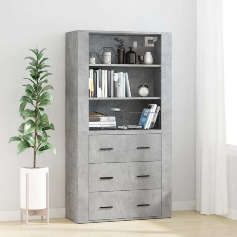Buffet haut, Meuble de Rangement, Armoire de Cuisine Gris béton Bois d'ingénierie RDS9721 (1/5)