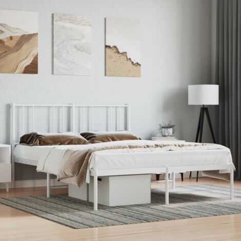 The Living Store Cadre de lit métal sans matelas et tête de lit blanc 140x200 cm - Cadre De Lit - Lit Double - Lit Metal - Lit Blanc - Meuble Chambre (1/5)