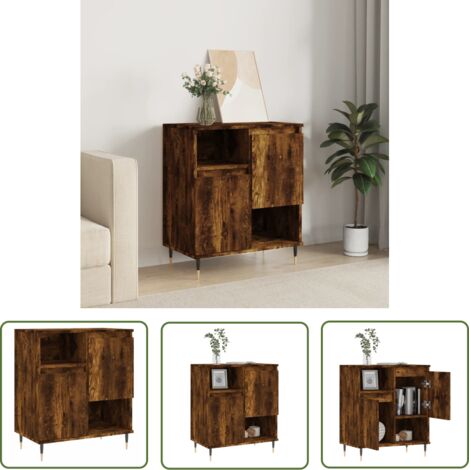 The Living Store Buffet Chêne fumé 60x35x70 cm Bois d'ingénierie - Buffet - Meuble De Rangement - Armoire - Commode - Mobilier (1/5)